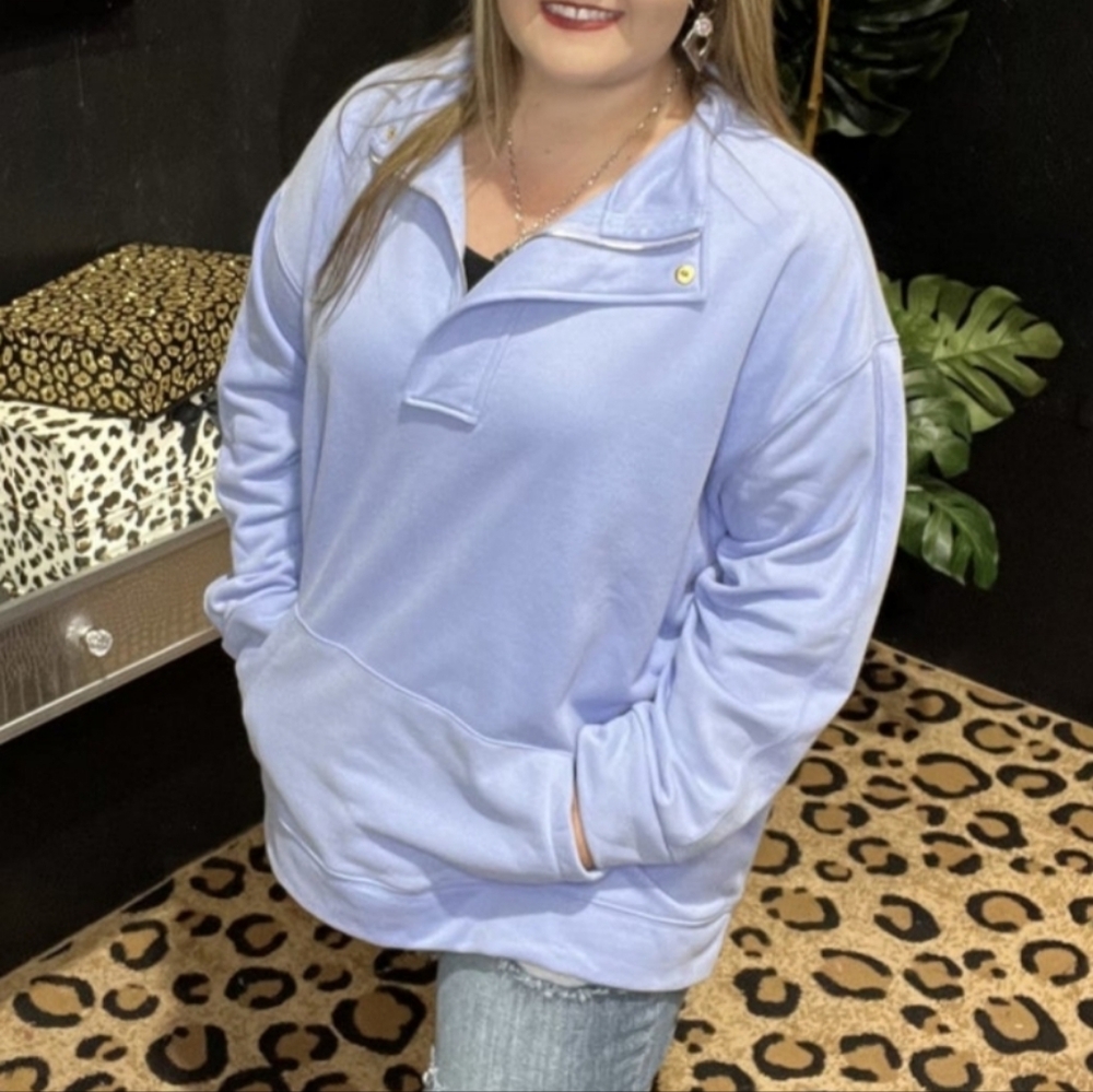 Womens Jade By Jane 3/4 - Quarter Zip Pullover Sweatshirt Periwinkle Blue 1X EUC